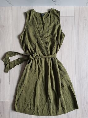 Ann Taylor Olive Green Sleeveless Tie-Waist Mini Dress